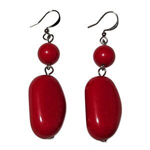 Retro Cherry Red Beaded Chunky Dangle Earrings 80s 90s Fashion Jewelry Women